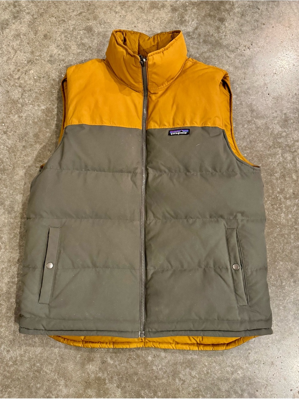 Patagonia Two-Tone Reversible Puffer Vest - Gray & Gold , Large
